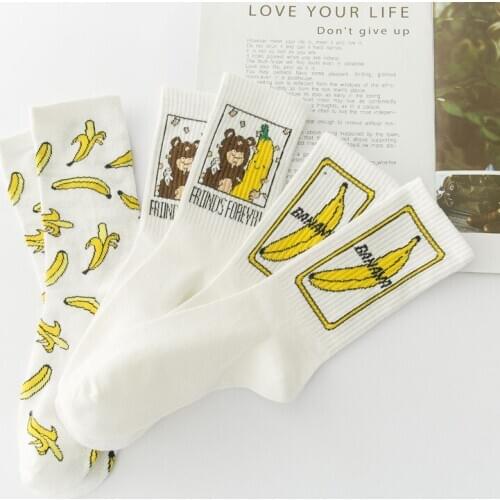 Socks Women Men Unisex Funny Cartoon Banana Socks Harajuku Cool Skateborad Sokken Art Fashion Cotton Hipster Happy Cute Socks