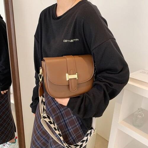 NEW WOMEN BAG Solid Color Flap Square Bags for Women PU Leather Trendy Wide Strap Designer Handbags Ladies Luxury Small