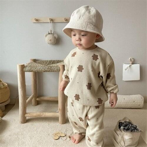 2021 Autumn New Kids Clothes Long Sleeve T-shirt and Pants 2Pcs Girl Sets Bear Boys Suit Girls Clothes