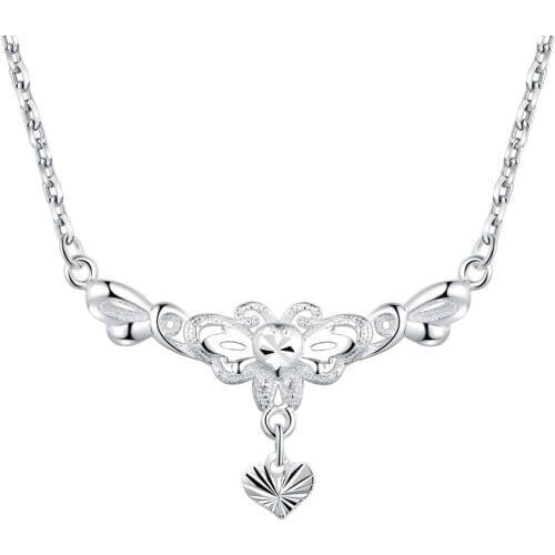Wholesale Silver Plated Charm Jewelrys Necklace,free Shipping Fashion Fashion Jewelry Pendant Hearts Flowers AN794