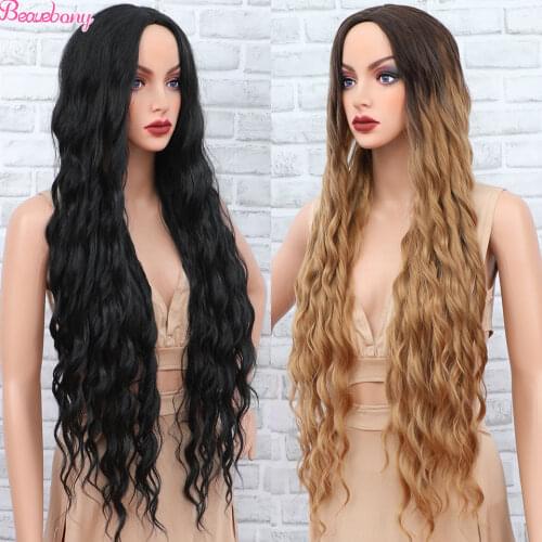 Beauebony Wigs Synthetic Hair Drag Queen Loose Wave Wig 38Inch Long Black Wig For Black Women Curly Synthetic Wig Free Shipping