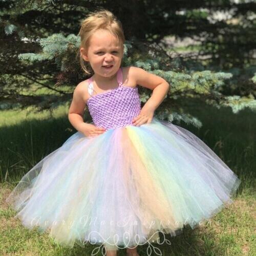 Baby Girls Pastel Tutu Dress Kids Purple Crochet Tulle Dress Ball Gown with Strap Children Birthday Party Costume Ballet Dresses