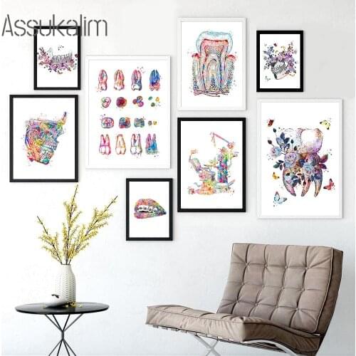 Dental Art Poster Tooth Fairy Canvas Painting Watercolor Posters Dental Hygienist Prints Teeth Wall Pictures Clinic Decoration