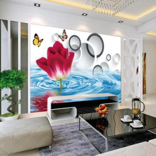 Custom Any size wallpaper modern minimalist living room red flowers floral circles room backdrop 3D photo wallpaper Beibehang