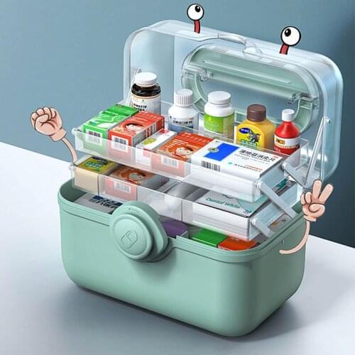 Portable First Aid Kit Storage Box Plastic High Capacity Multi-Functional Family Emergency Kit Box with Handle Medicine Chest