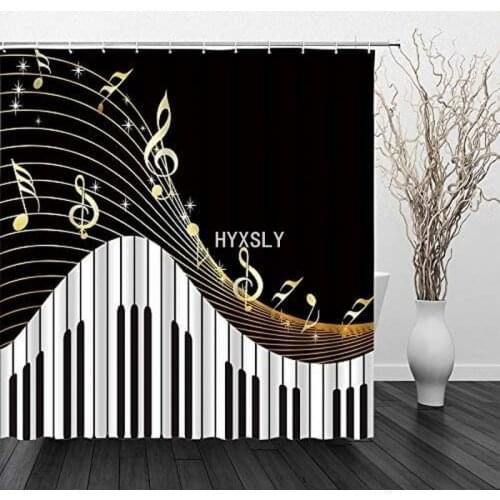 Luxury Piano Musical Notes Shower Curtains Waterproof Polyester Fabric Bathroom Decor Summer Fashion Style with Multi Sizes Set