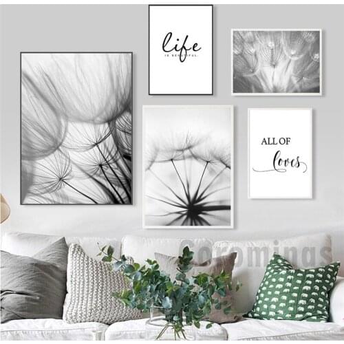 Nordic Dandelion Art Canvas Painting Posters And Prints Black White Loves Life Quotes Wall Pictures For Living Room Decor
