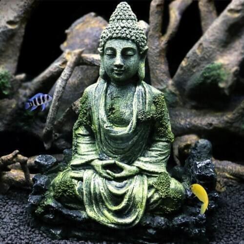 Resin Ancient Imitation Buddha Statue Ruins Aquarium Ornament Fish Tank Decor M68E