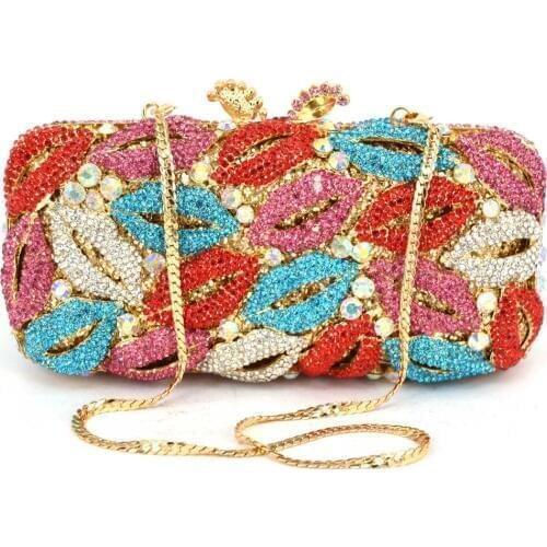 Stylish Graceful Lady Lips Luxury Diamante Crystal Rhinestone Evening Clutch Purse for Party Wedding Clutch Bag for soiree 88197