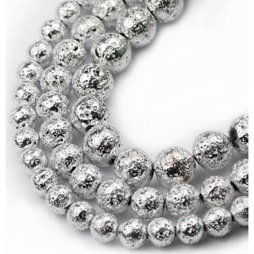 UPGFNK Natural Stone Bright silvers Lava Hematite Round Spacer Loose beads for Jewelry making 6/8/10/12MM DIY bracelet Necklace