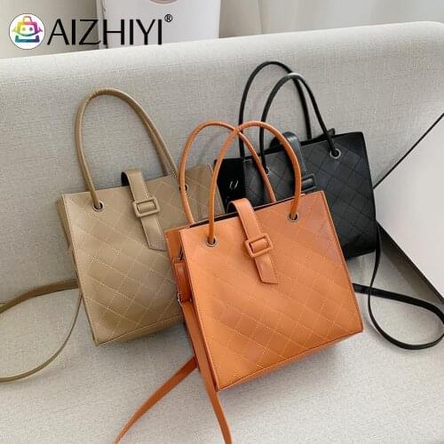 Vintage Women Pure Color Lattice Pattern PU Leather Shoulder Crossbody Messenger Bags Casual Ladies Top-handle Handbags