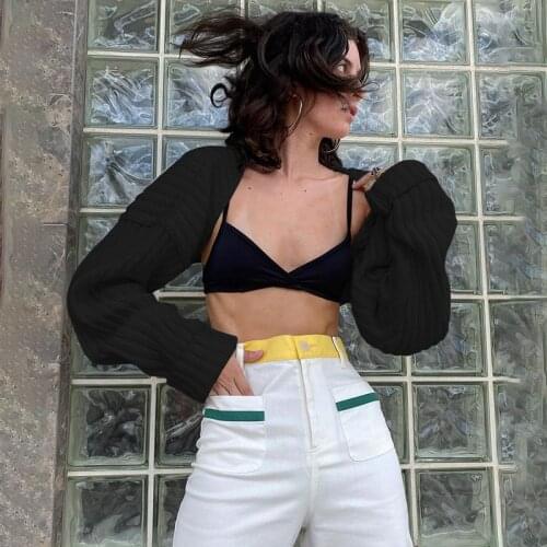 Women Y2K Cardigan Sweater Ultra-short Knitted Sweater Coat Sexy Style Simple Solid Color Loose Version Clothing