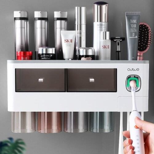 Toothbrush Rack Wall-mounted Toilet Non-perforated Teeth Set with Drawer Storage Box