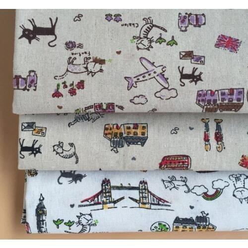 ZY DIY Vintage Quality 22x24cm 3 Patterns Black & Brown Cat cotton linen fabric Bundle