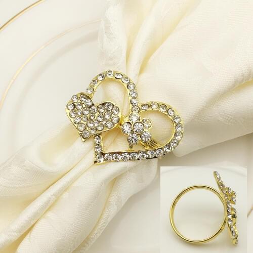 10pcs Banquet table napkin ring Western tableware wedding towel ring diamond heart-shaped napkin buckle desktop decorations