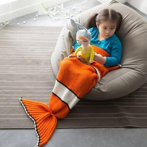 2019 Hot sale Knitted Mermaid Tail Blanket Child Mermaid Blanket Knit Cashmere-Like TV Sofa Blanket