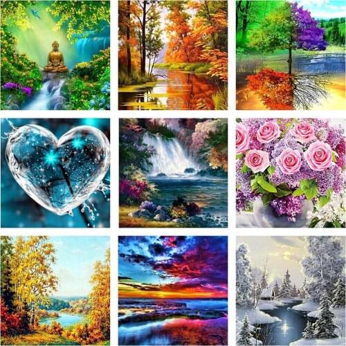 Diamond Painting Cross Stitch Scenery Kits 5D DIY Diamond Mosaic Embroidery Landscape Animals 3D Flowers Painting Birthday Gift