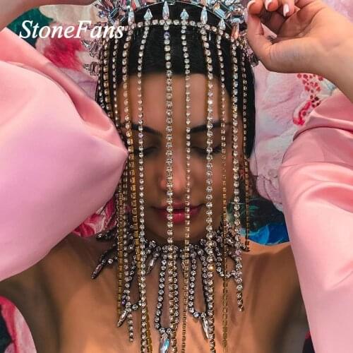 Stonefans Boho Zircon Rhinestone Long Tassel Hair Chain Wedding Bling Elastic Head Chain Jewelry Bride Accessories for Women