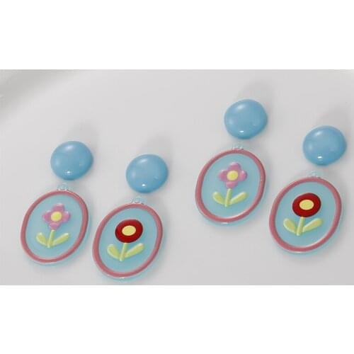 Flower pattern geometric oval shape 40pcs/lot handmade acrylic charm diy jewelry necklace/earring pendants accessory