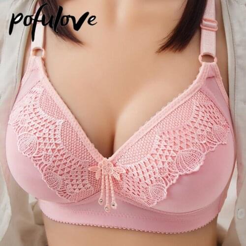 Women Push Up Bra Plus Size 36-42 Embroidered Sexy Lace Lingerie Bralette Wireless Brassiere Seamless Gathered Underwear
