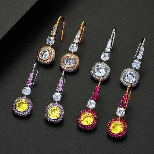 HIBRIDE Elegant Water-drop Shape Drop Earring Full Mirco Paved AAA Cubic Zircon Wedding Earring Fashion Jewelry Bijoux E-581