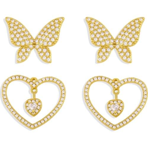 FLOLA CZ Pave Zirconia Butterfly Stud Earrings For Women White Stone Heart Earrings Cubic Zirconia Wholesale Jewelery ersw98