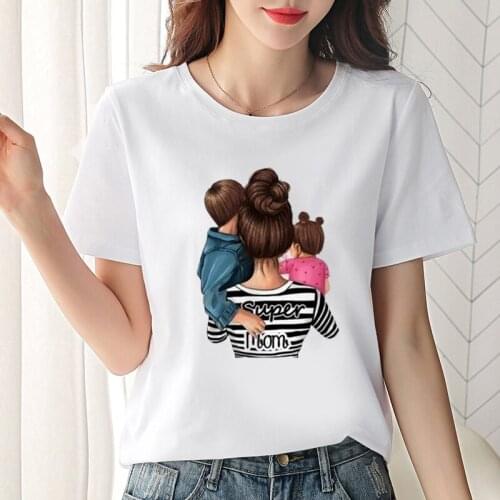 New Style Vogue Super Mom Print Womens T Shirt Funny Family Series Graphic Mothers Day Tee Loose Cotton Casual Streetwear Tops