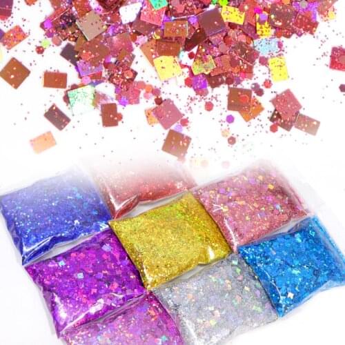 Holographic Nails Sequins Powder Square Mixed Pigment powder Nail Glitter Flake Design DIY Handmade Manicure Decoration Tips