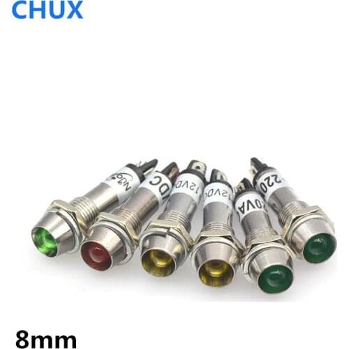 Power Indicator Light 8mm LED Signal Lamp 5Pcs Panel Mounting Red Green Yellow Indication 12VDC 24VDC 220VAC XD8-1