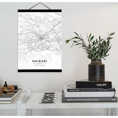 Nairobi, Kenya City Map Wooden Framed Canvas Painting Home Decor Wall Art Print Pictures Poster Hanger