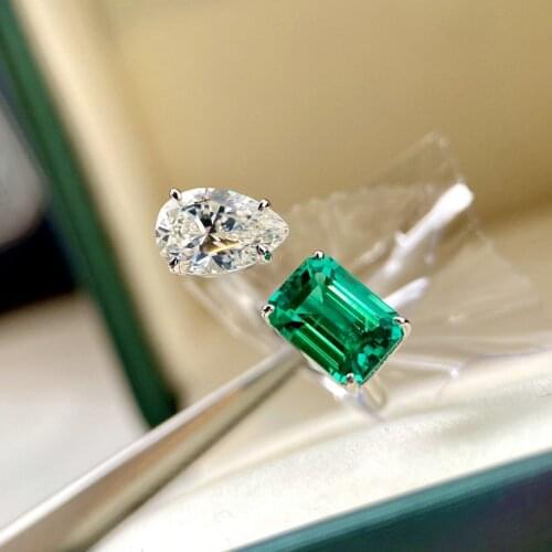 QTT Resizable Ring for Women Wedding Green Rectangle White Water Drop CZ Charming Rings Accessories Silver Jewelry Gifts