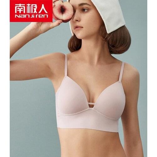 NANJIREN Lingerie Women Underwear Set One-Piece Wire Free Solid Color Seamless Breathable Comfortable Nylon Acetate Push Up Bra