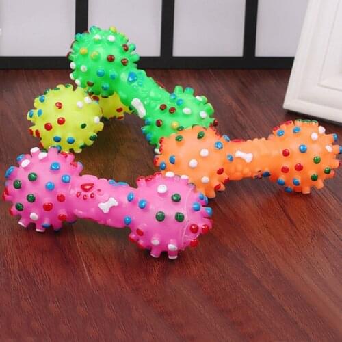 Colorful Bone Pet Dog Cat Chew Toy Puppy Dotted Dumbbell Squeaky Squeaker Rubber Toothbrush Dental Care Chewers Toy Pet Supplies