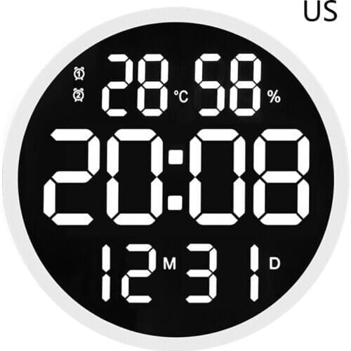 Simple Design Living Room LED Round Wall Clock Digital Display Temperature Date U2JC