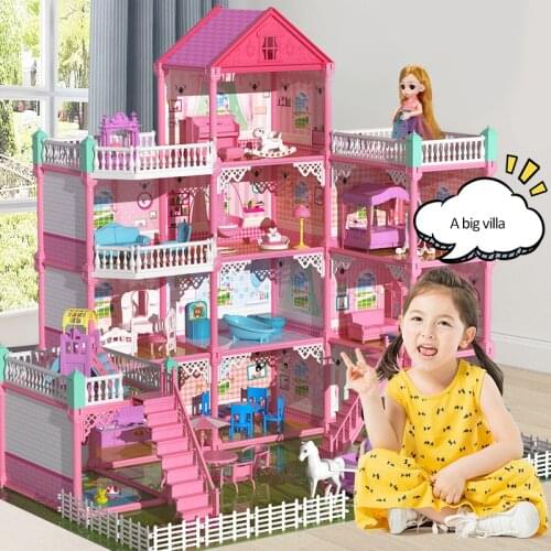 Diy Dollhouse Big House For Children Miniature Building Kits Barbie House Doll House Furniture For Dolls Kids Toys Birthday Gift