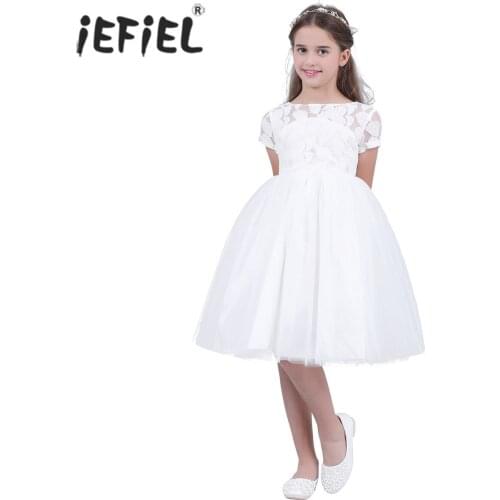 Summer Flower Girl Dress Cute Birthday Party Wedding Kids Clothes Tutu Dress for Girls Vestido Floral Lace Hollow Out Back Dress