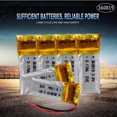 20pcs 360819 3.7v 50mAh Lithium Polymer LiPo Rechargeable Battery li ion li-polymer For DIY Mp,Connection head