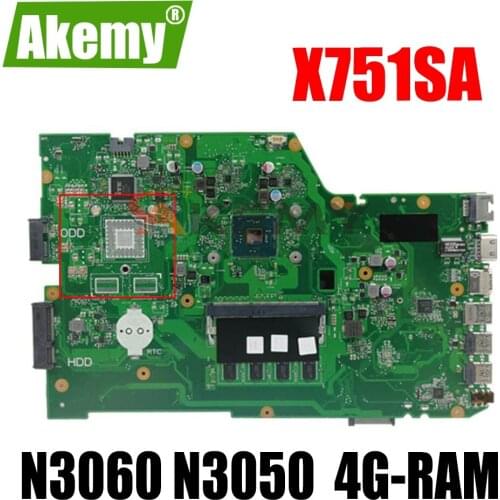 Akemy X751SA Laptop motherboard For ASUS X751S X751SA REV.2.0 Mainboard Core SR2KN Celeron N3060 N3050 DDR3 4G-RAM