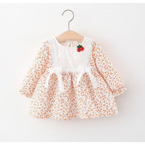 Toddler Girl Cute Dress Baby Girl Dresses Floral Print Lace Bow Cherry Dresses Dress for Baby Girl Baby Girl Clothes Sale