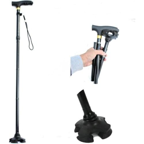 Multipurpose Folding Walking Stick Non-slip crutch Elderly Magic Cane with flashlight