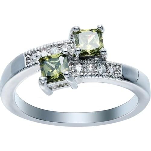 Fashion Women Olive Zircon Wedding Rings Bridal Jewelry Set Party Ring