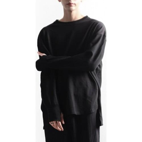 Mens T-shirt fashion trend irregular loose version long sleeve T-shirt round neck mitten Pullover large size top