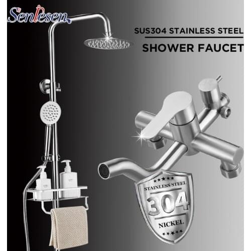 Bathroom Shower Faucets Set SUS304 Bathtub Shower Mixer Tap With Hook Commodity Shelf 3/4 Ways Mixer Shower Torneira Tap