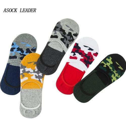 2018 Spring&Summer New Cotton MenS Camouflage Boat Socks Shallow Mouth Invisible Silicone Non-Slip Bean Socks 1 Pair