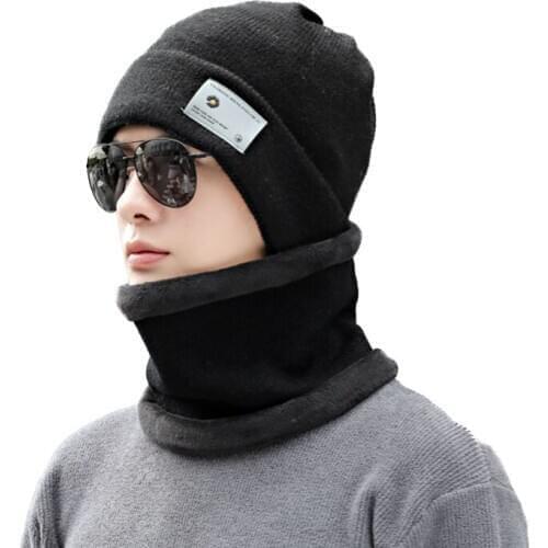 2020 New Knitted Hat Scarf Gloves Set 3pcs/set Autumn And Winter Woman Men Velvet Thicken Wool Hat Windproof Warm Mask Set