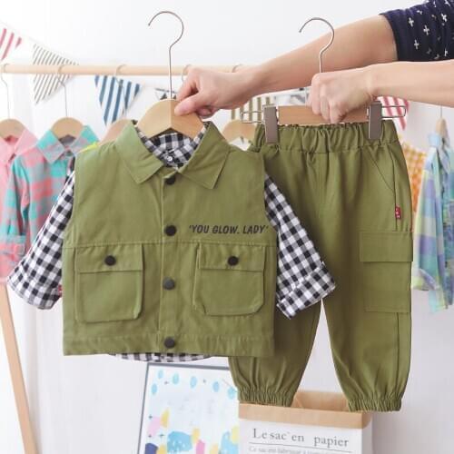 New Children Clothes Suit Spring Autumn Kids Boys Girls Solid Vest Shirt Pants 3Pcs/Sets Baby Toddler Clothing Infant Sportswear