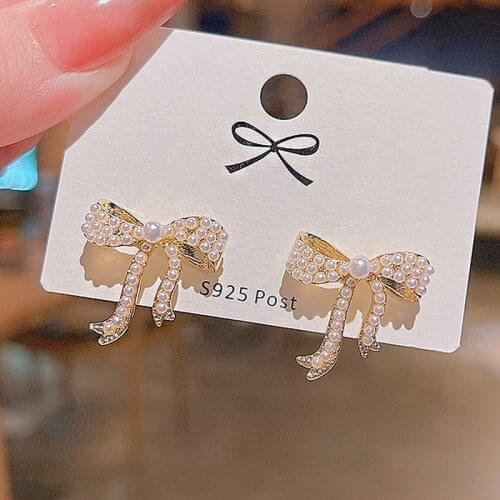 Iutopian 2021 Autumn New Arrival Fashion Simple Bow Stud Pearl Earrings For Women S925 Needle Anti Allergy Daily Jewelry #HJ098