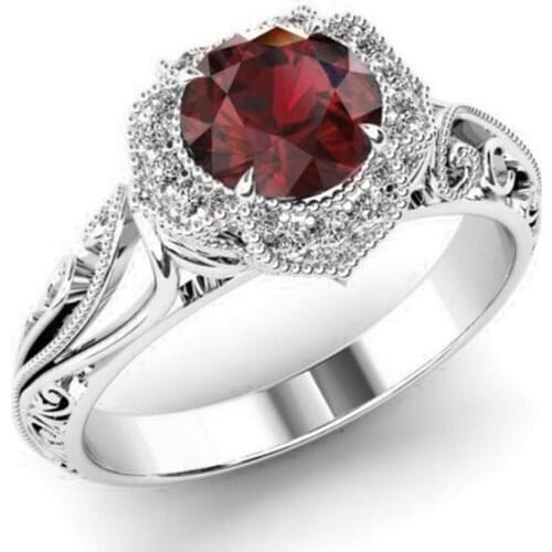 New Rings Elegant Luxury Wedding Rings for Women Sliver Color Red Shiny Engagement Rings Fashion Jewelry