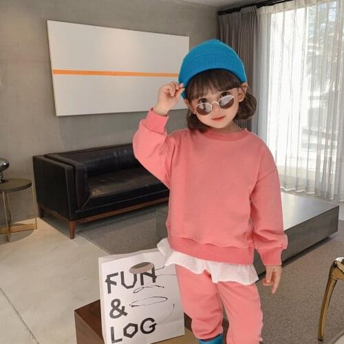 Solid Scoop Childrens Clothes Set Baby Girls Tops+ Pants 2pcs/Set Kids Spring Summer Costume Teenage Girl Clothing High Quality