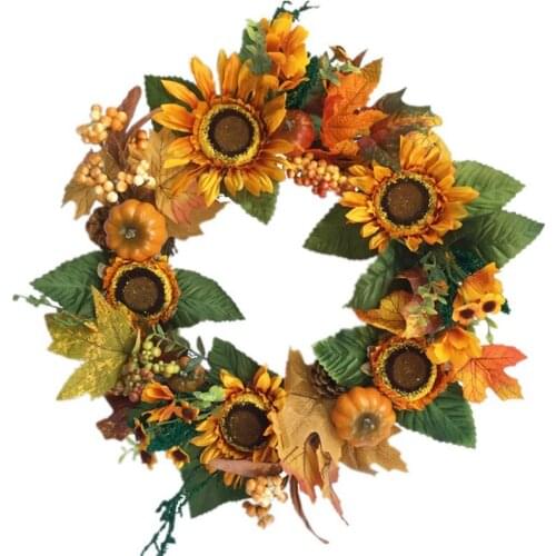 Fall Wreath Decoration - Autumn Pumpkin And Sunflowers Wreath For Front Door Home Halloween Thanksgiveing Decoration